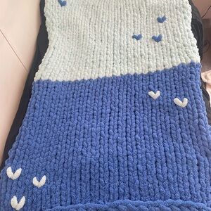 Cozy Dark and Light Blue Hand Crochet Throw Blanket